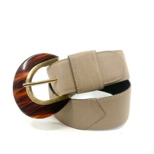 Chic Vintage 90s Taupe Pebbled Genuine Leather Tortoise Buckle Statement Belt